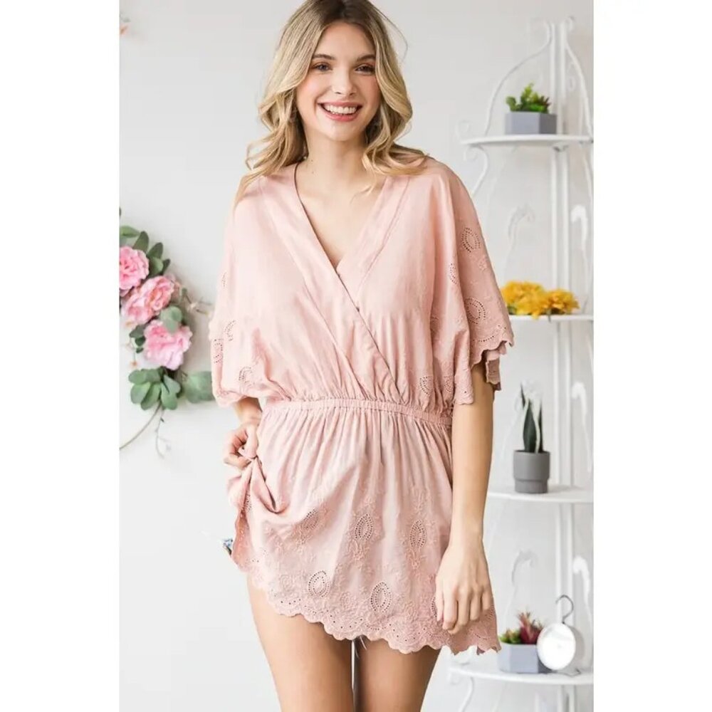 🖤 06 Oli & Hali Washed Surplice Front Eyelet Hem Peplum Blouse Size Large